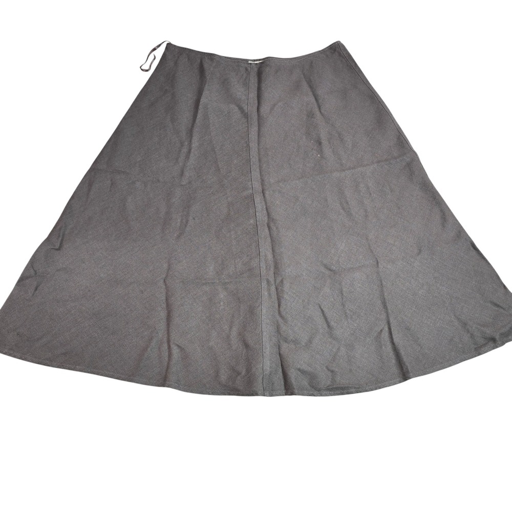 Eileen Fisher Petite PL Brown 100% Linen A-Line Midi Skirt Minimalist Taupe